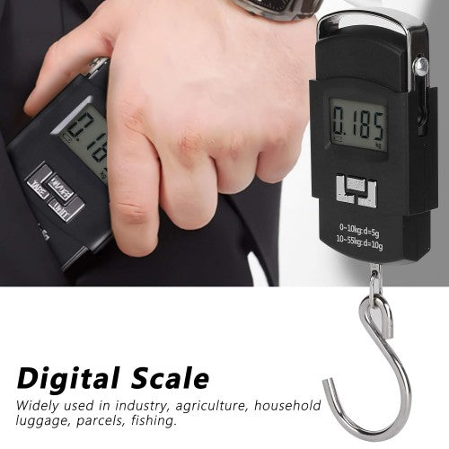Portable Electronic Scale, 50KG/110LB Mini Weighing Scale with LCD Display, Hook, Tare Function for Luggage, Food, Fishing, Postal Parcel Portable Electronic Scale, 50KG/110LB Mini Weighing Scale with LCD Display, Hook, Tare Function for Luggage, Food, Fishing, Postal Parcel